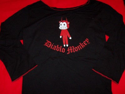 Diablo Monkey Love Long Sleeve Girlie Shirt Black Size Large 
