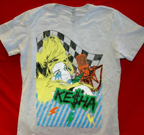Kesha Babydoll T-Shirt Animated Logo Gray Size Junior Medium