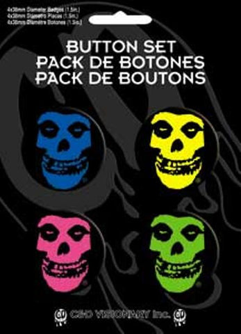 Misfits Four Button Pin Set Skulls In Colors