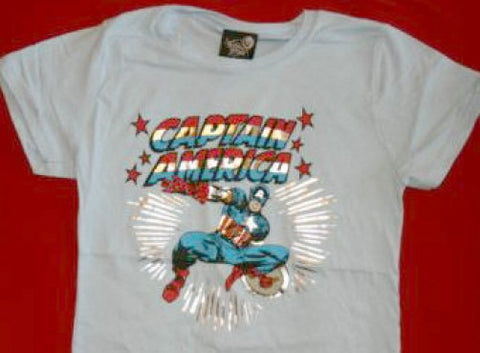 Captain America Babydoll T-Shirt Blue Size Junior Large