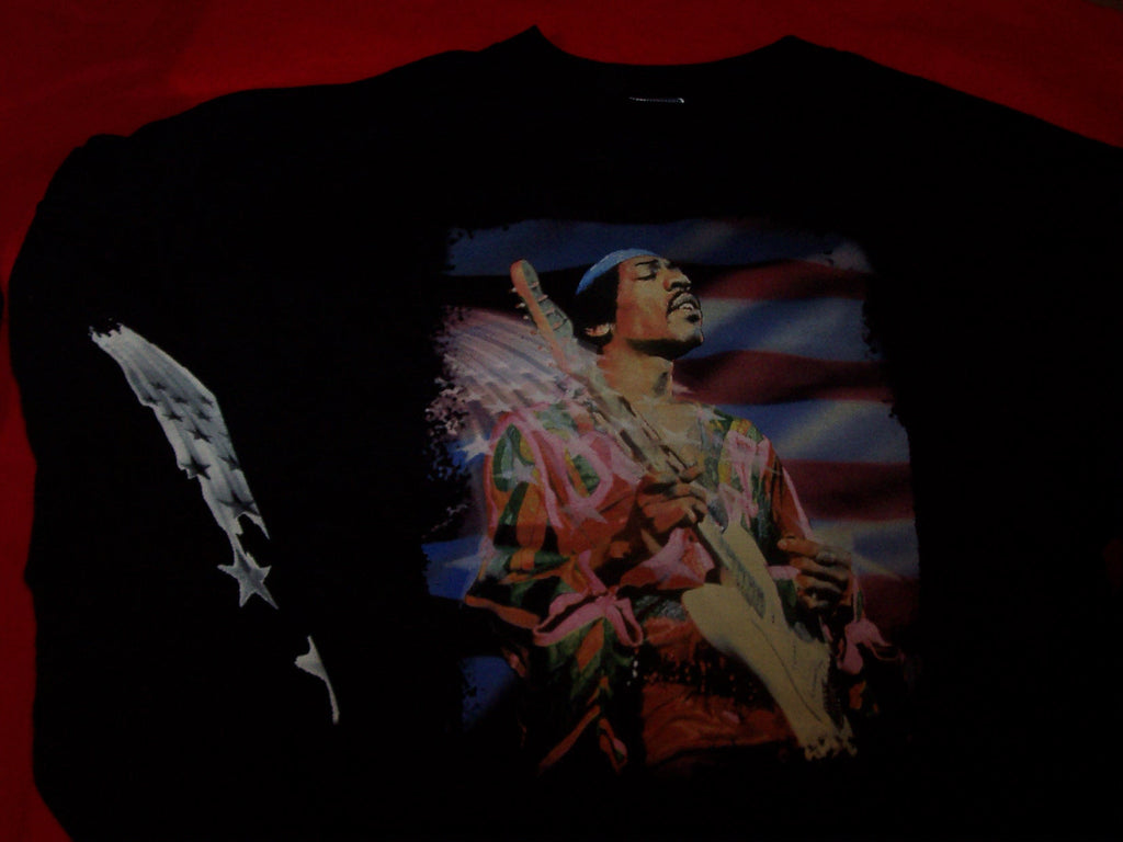 Jimi Hendrix Long Sleeve T-Shirt Stars And Stripes Black Size XXL
