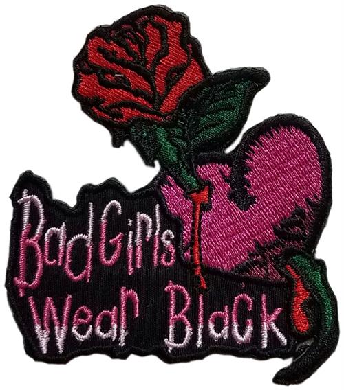 Bad Girls Wear Black Iron-On Patch Rose Heart Logo