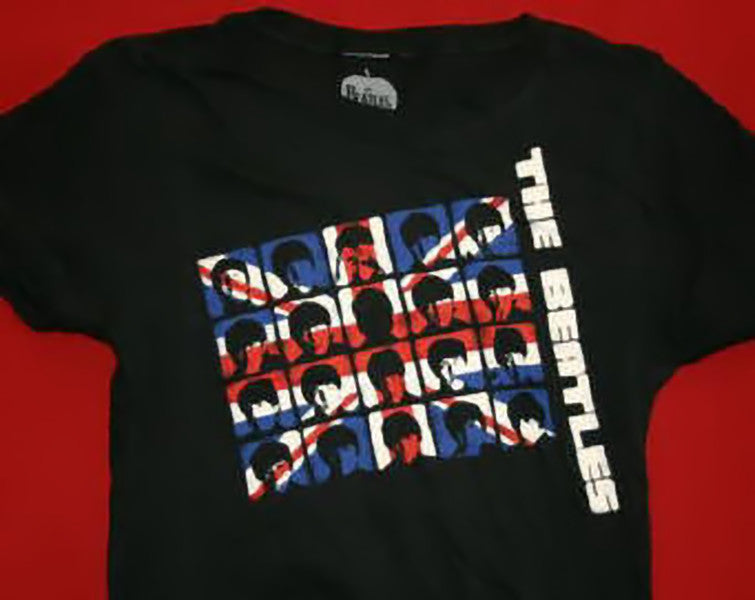 The Beatles Babydoll T-Shirt British Flag Logo Black Size Junior Large