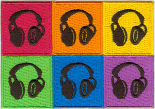 Headphones Iron-On Patch Rectangle Six Panel
