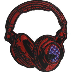 Headphones Iron-On Patch Red