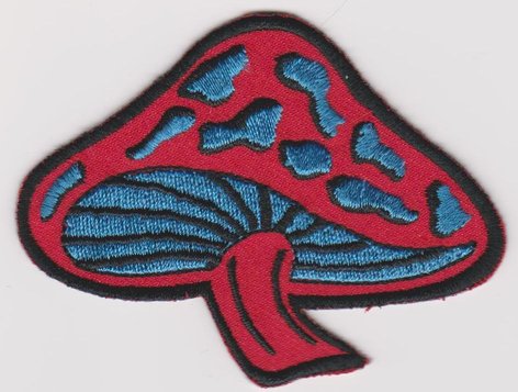 Mushroom Iron-On Patch Red With Blue Spots