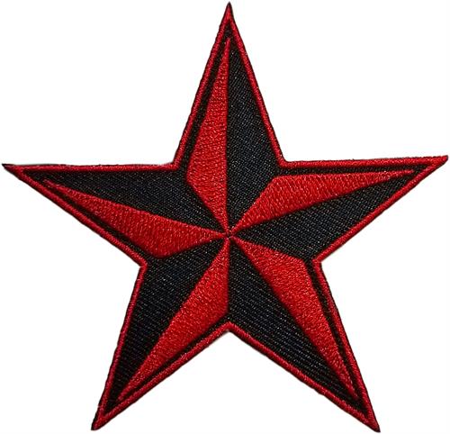 Nautical Star Iron-On Patch Red And Black