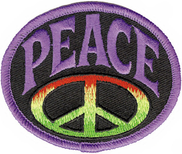 Peace Sign Iron-On Patch Oval Purple Letters