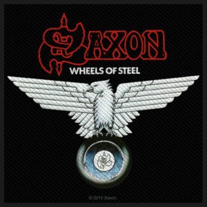Saxon Sew On Patch Wheels Of Steel Logo