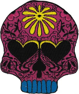 Sugar Skull Iron-On Patch Flower Power Hearts